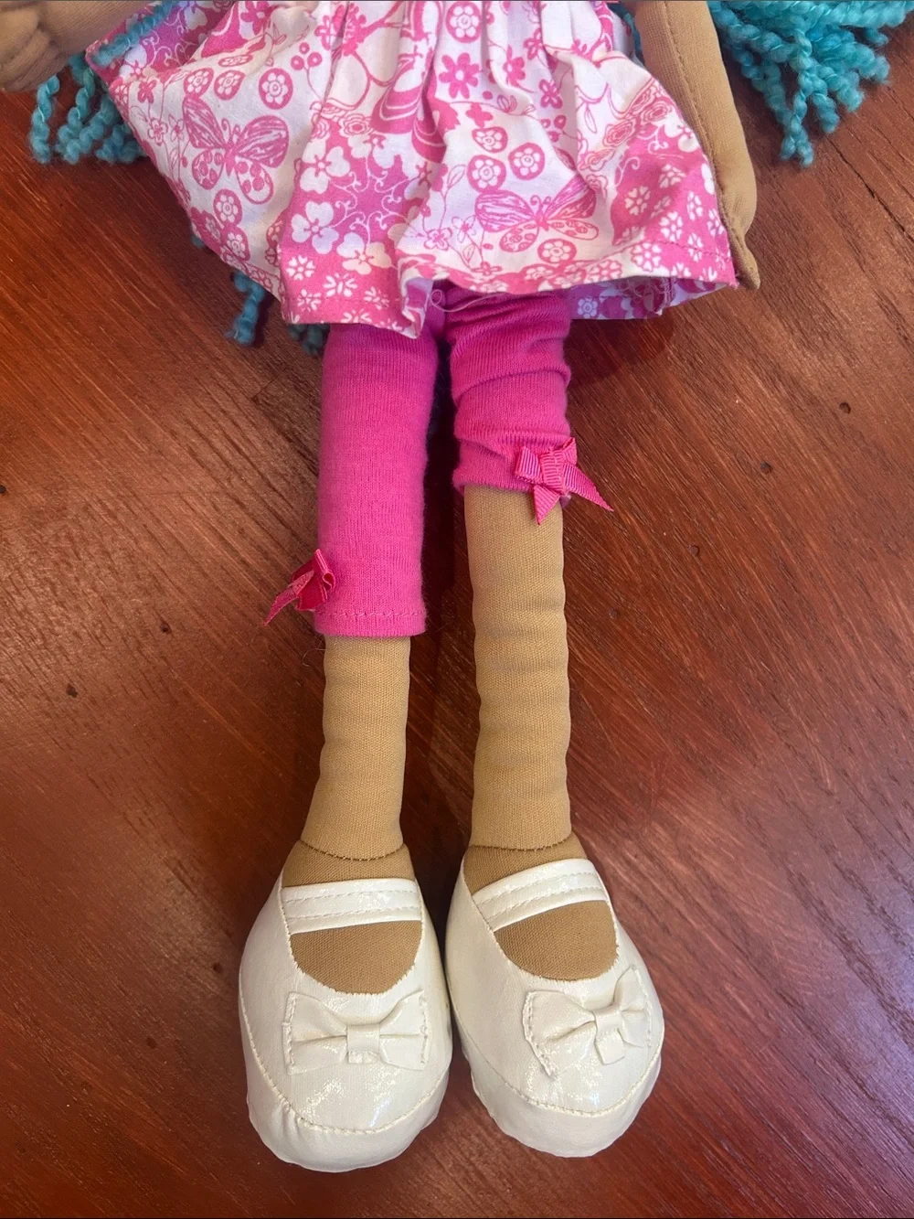 The Children's Place Teal Yarn-Haired Doll in Pink Floral Outfit